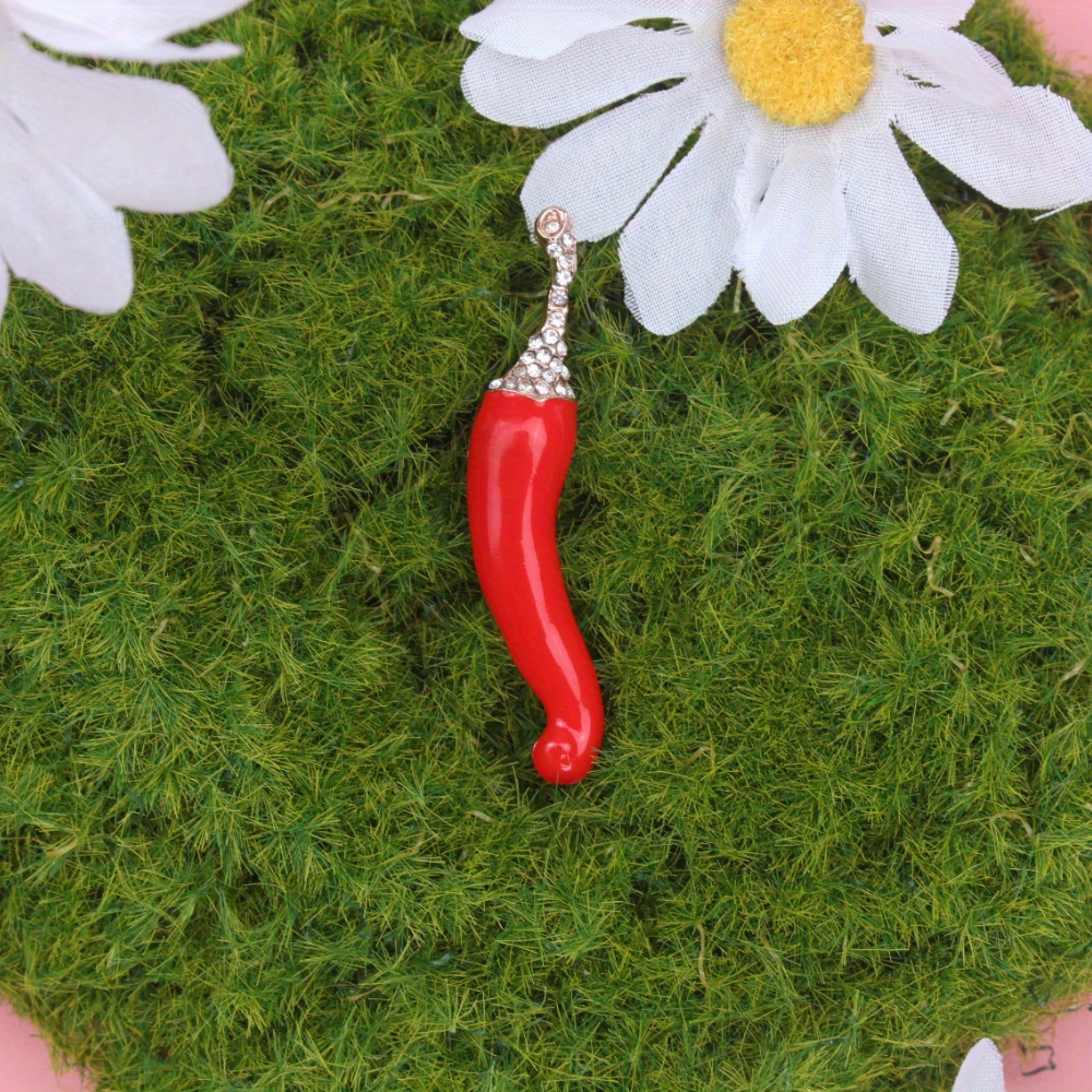 Shimmering Red Pepper Gem Brooch, Red Enamel with Rhinestones